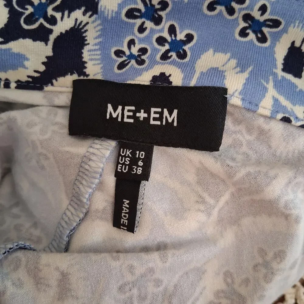 Me+Em graphic ribbon floral print midi dress womens US 6 made in Turkey ruched